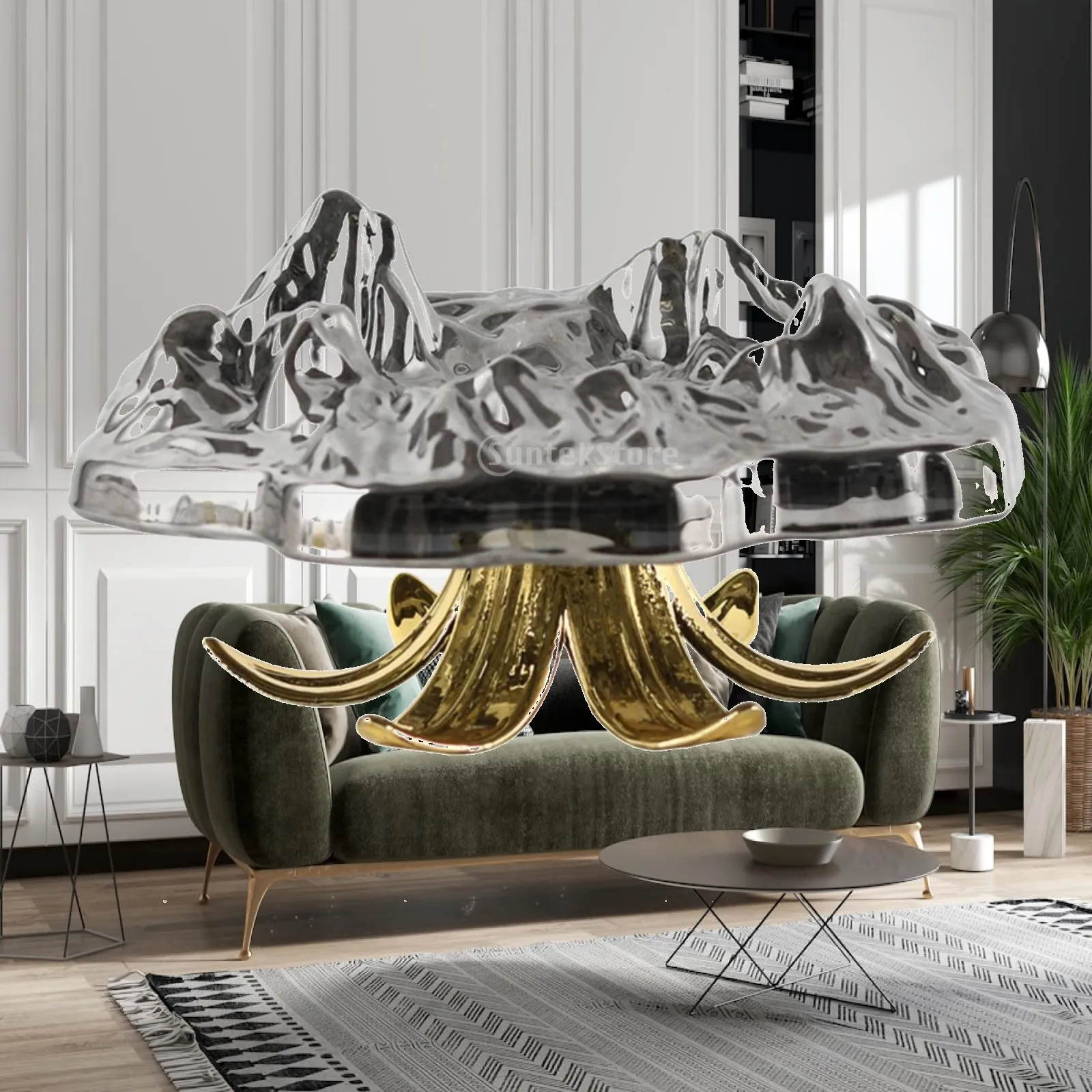 Tabletop Ashtray Decorative Ashtray with Metal Base Ornament Glacier-Inspired Ash Holder Abstract for Coffee Table, Lounge