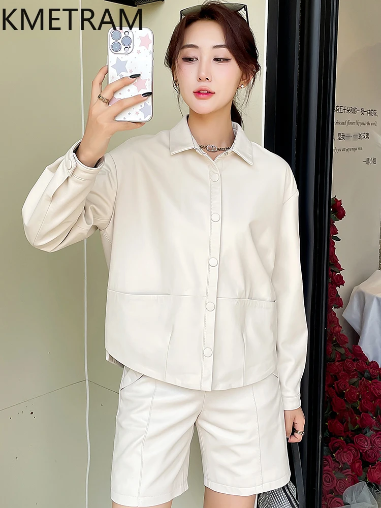 100% 양피 재킷 여성의 최고 레이어 화이트 정품 가죽 자켓 여성 짧은 겉옷 가을 옷 2025 дубленка женская