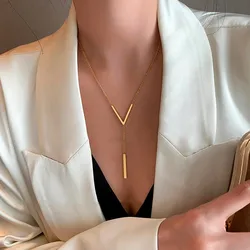 V-shaped long sexy Clavicle Necklace for Women Gold Colour Link Chain Necklace Party Jewelry Fashion Accessories Birthday Gift