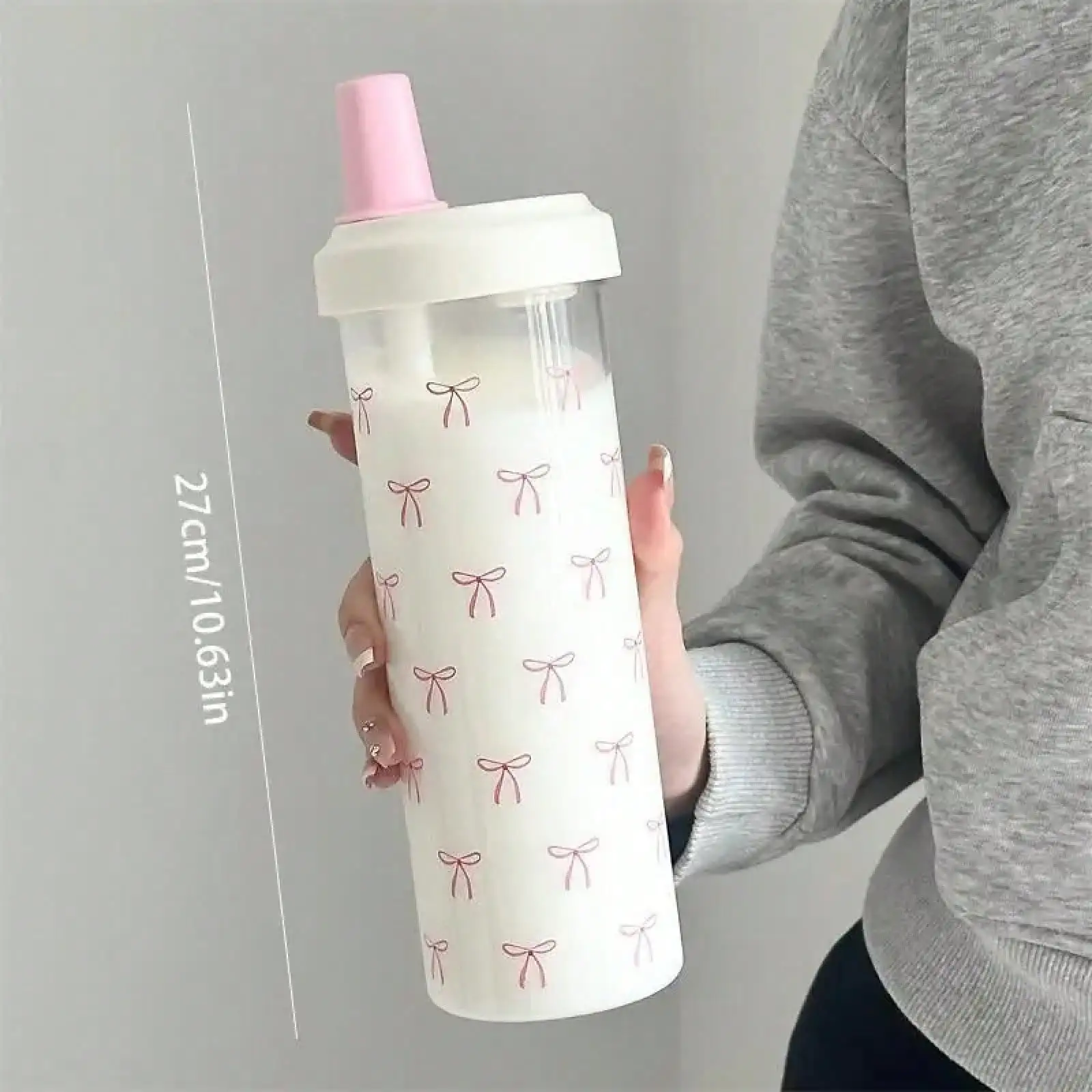 

[Nice]500/700ML Straw Water Bottle With Lid Bow Mug Coffee Milk Tea Plastic Cup For Outdoor School Drinking Water Bottle Gift