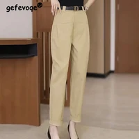 Pantalones de traje hasta el tobillo para mujer, pantalones de cintura alta, pantalones elegantes que combinan con todo, Color sólido, moda informal Harem, primavera y verano, nuevo