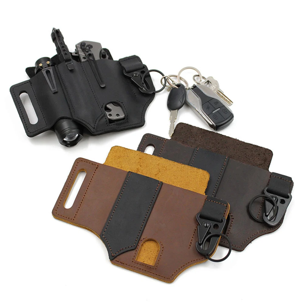 Leather Bag Multi-tool Leather Bag Sheath Pocket Multitool Holder Essentials Organizer Belt Pouch Pocket for Key Ring Flashlight