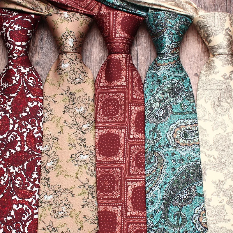 9cm Vintage Mens Necktie Floral Paisley Ties For Man Groom Jacquard Woven Business Wedding Party Gravatas Wide Cravat