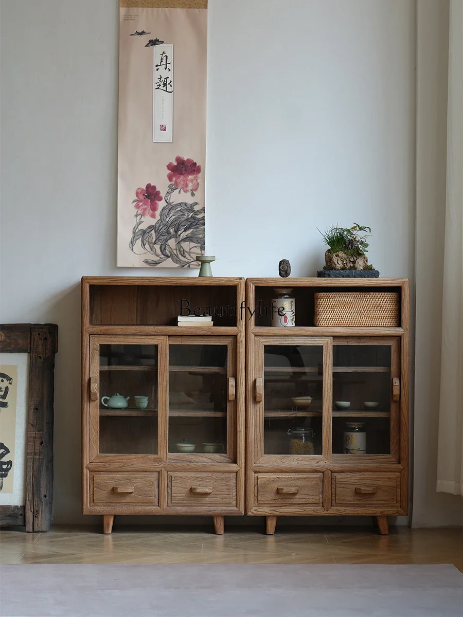 

ls 04Wabi Sabi Wind Old Elm Side Cabinet Solid Wood Storage Cabinet Locker