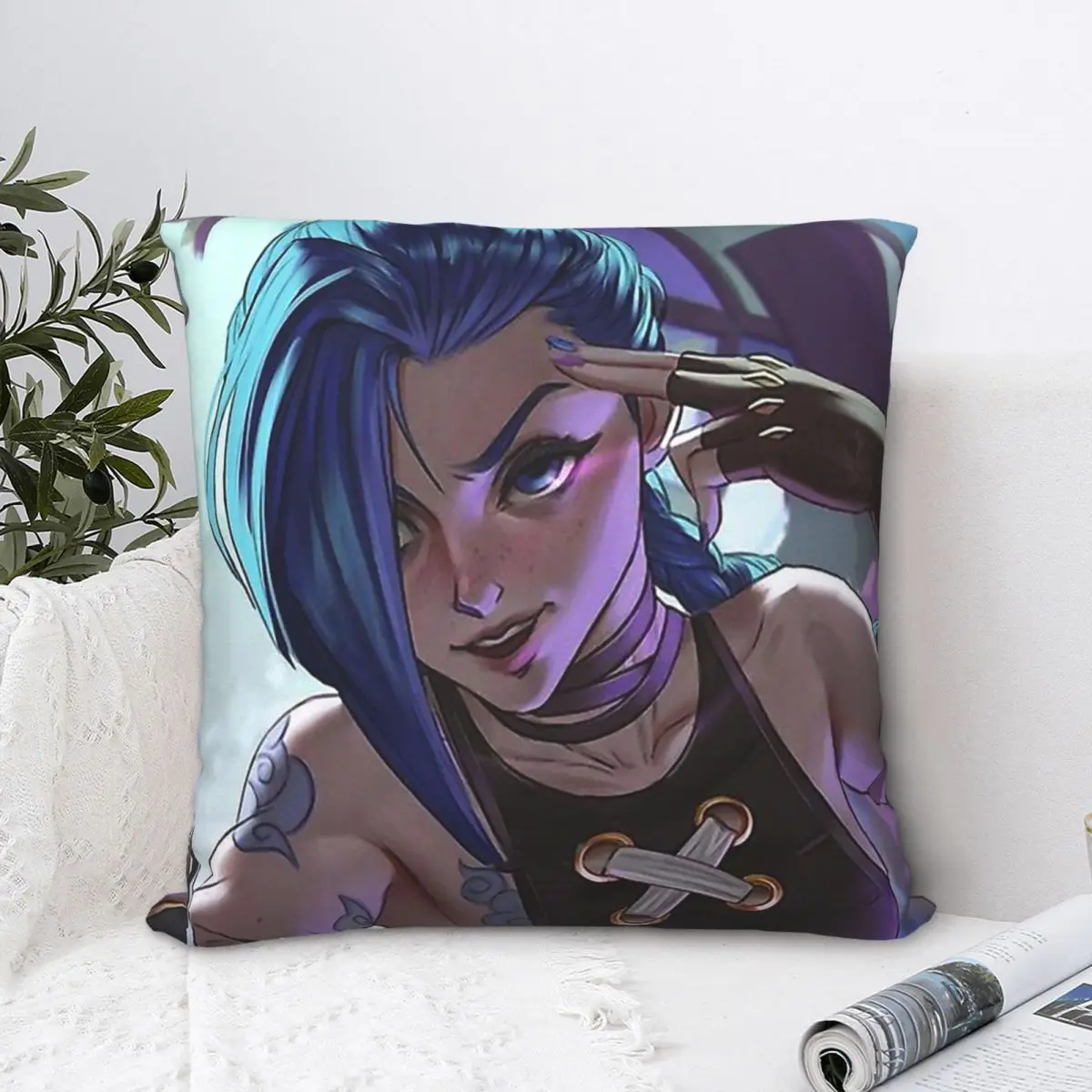 

Jinx Y Throw Pillow Case Arcane League of Legends Backpack Cushions Covers DIY Printed Fashion For Home Decor