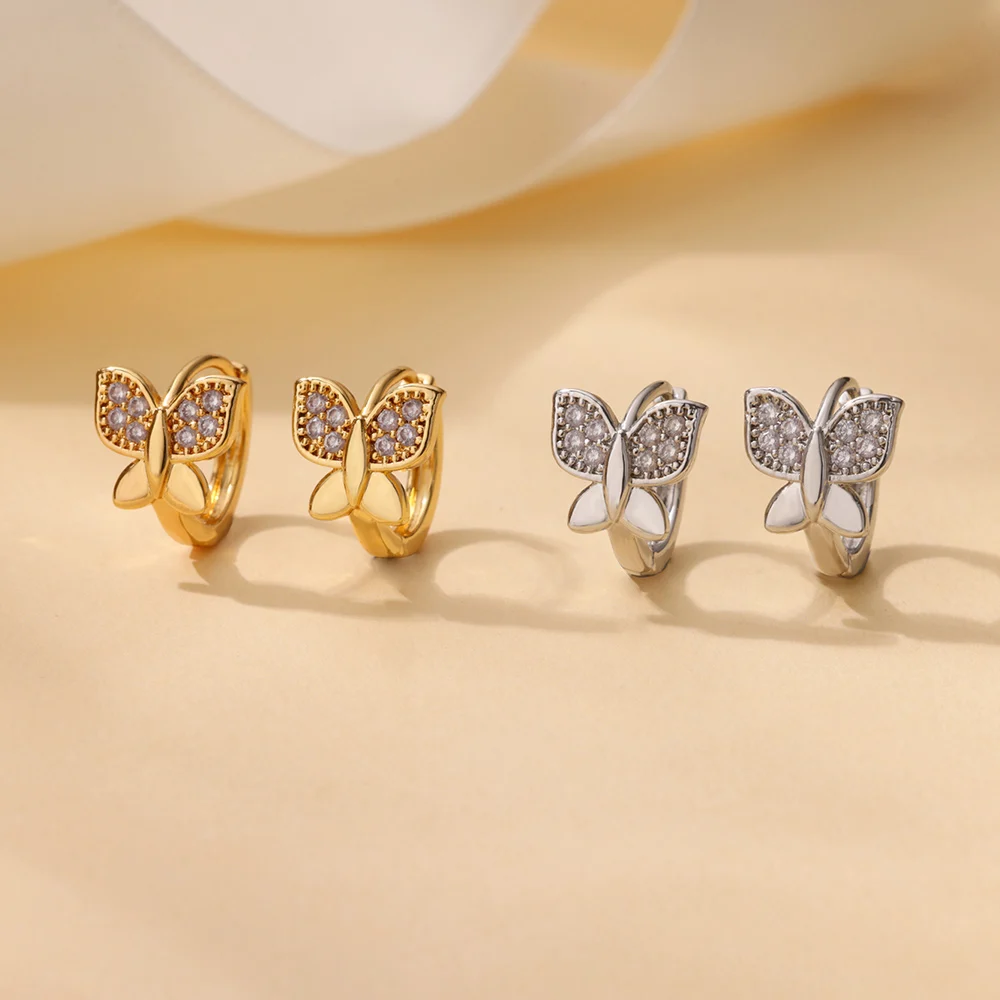 Butterfly Zirconia Hoop Earrings For Women 2026 Trending New Stainless Steel Earrings Couple Luxury Brand Jewelry mujer