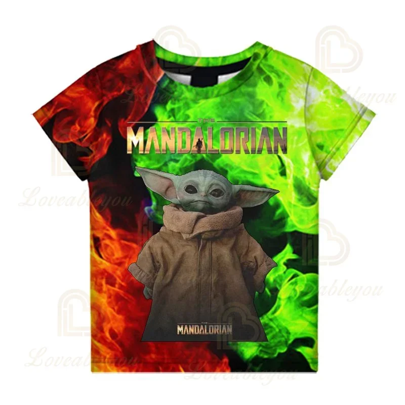 Disney Baby Yoda T Shirts Summer Teen Short Sleeve Sports Tee Tops T-shirt Boy Girl Kids 3-14 Years Old Baby Yoda Tee Clothing