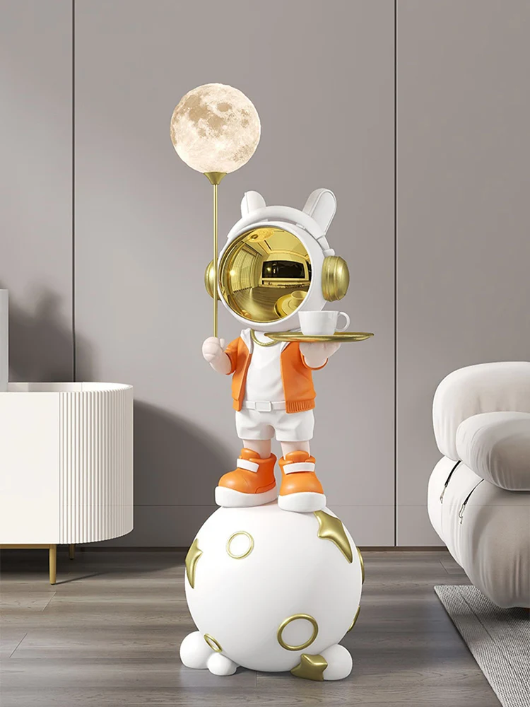 Nordic Room Decor Astronaut Sculptures Home Decoration Large Floor Lunar Lamp Statue Light Luxury Decoration Home Accessories