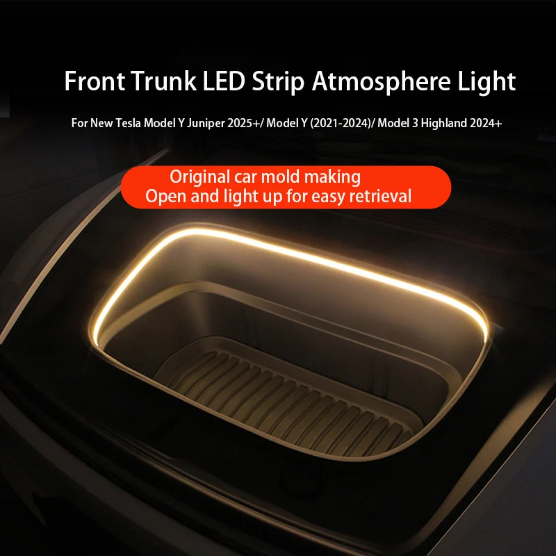 For Tesla Model 3 2026 Model Y Juniper 2025 2021-2026 Car Front Trunk Light Ambient Decorative Atmosphere Lamp Led Flexible Stri