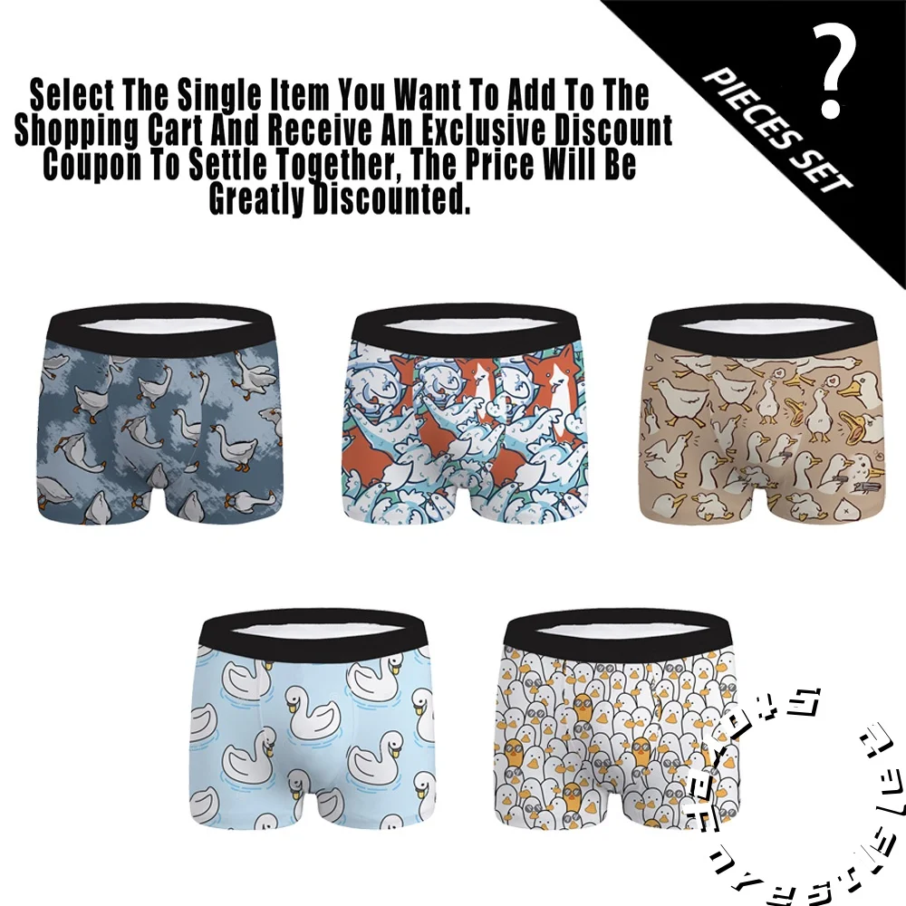 5-Piece Fashion Art Duck Print Men's Underwear Boxers Comfortable Breathable Soft Casual Men's Underwear