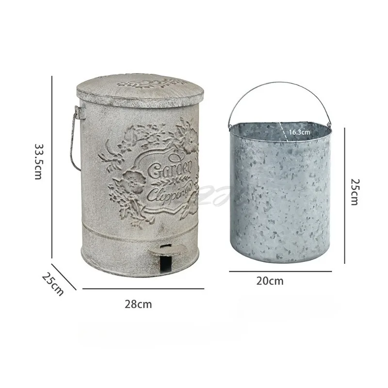 Retro Outdoor Garbage Can Garden Iron Relief Pedal Style Villa Courtyard Large Capacity Garbage Can