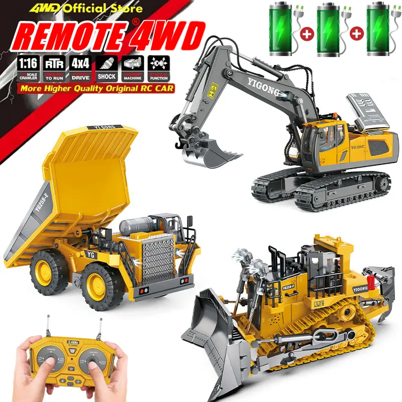 4wd escavadeira de controle remoto 4x4 liga caminhão basculante bulldozer modelo rádio rc carro veículo construção brinquedo crianças presentes