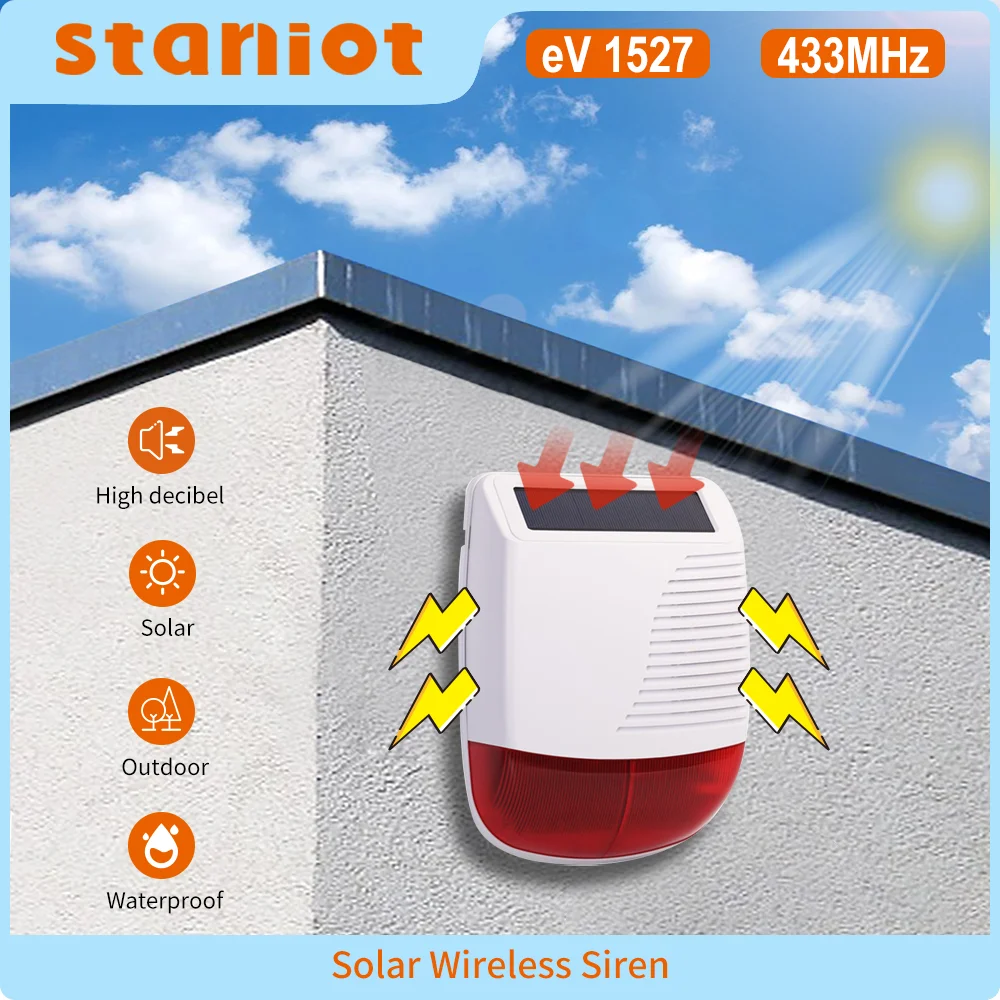 Staniot Wireless Strobe Siren Outdoor Solar Waterproof Alarm 110dB Compatible Smart Home Burglar WiFi GSM Alarm System