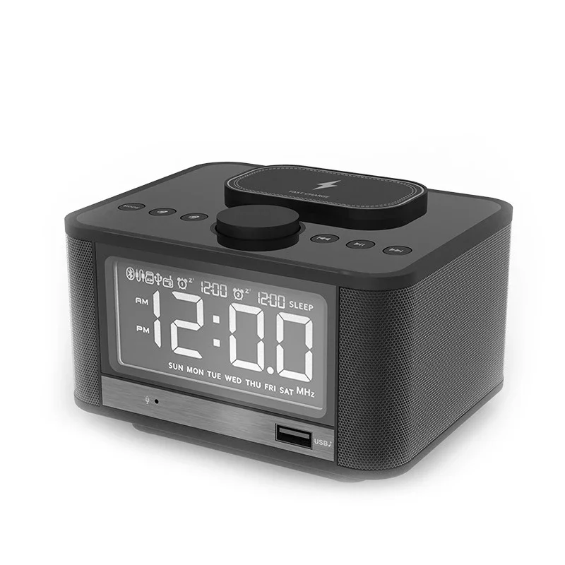 Wireless charging desktop bluetooth speaker, alarm clock stereo bluetooth speaker