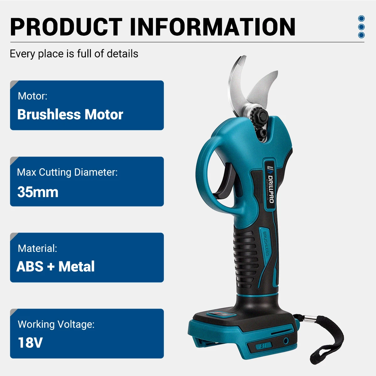 Imagem -02 - Drillpro Tesoura de Poda Elétrica sem Escova 35 mm Tesoura Elétrica sem Fio Árvore de Fruto Bonsai Aparador de Sebes para Makita 18v Bateria