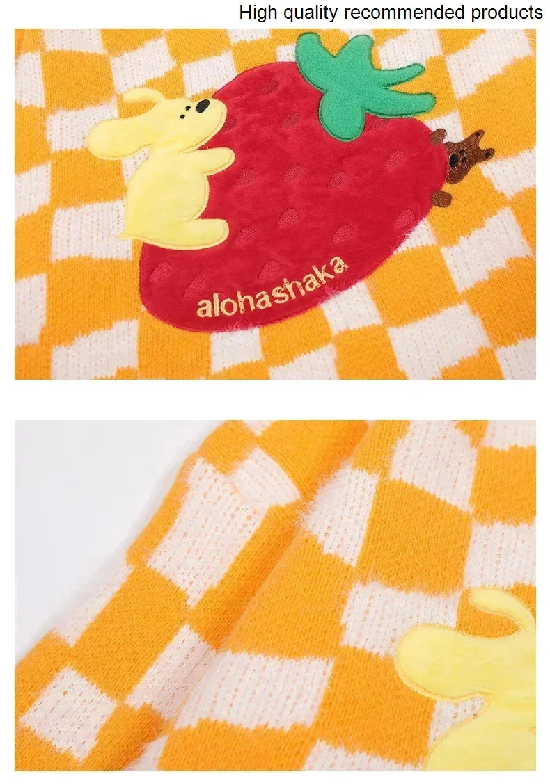 と女性のチェッカーボードプルオーバーメンズクリスマスセーターユニセックスストリートファッションルーズカジュアル Y2k ジャンパーニットセーター