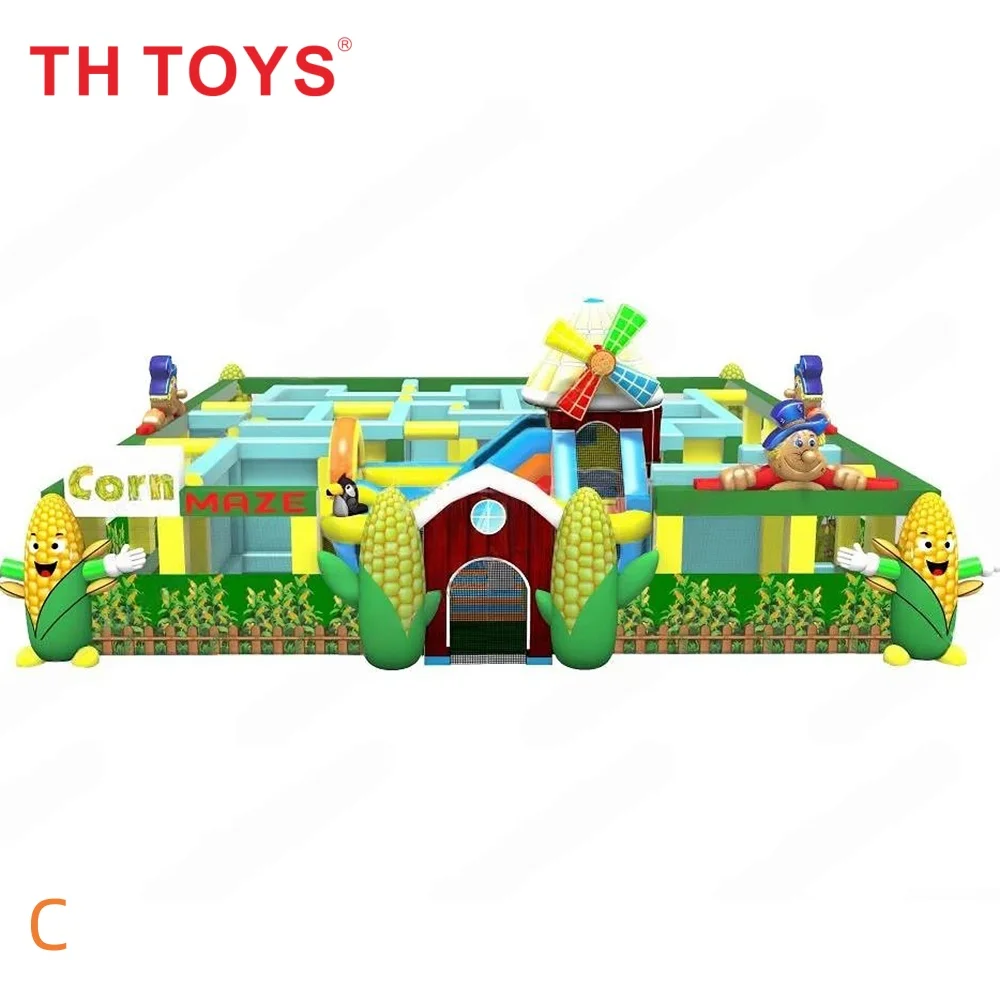 Par navire au port maritime, labyrinthe de maïs gonflable commercial en PVC, maison hantée d'halloween, ferme de maïs avec aire de jeux coulissante gonflable