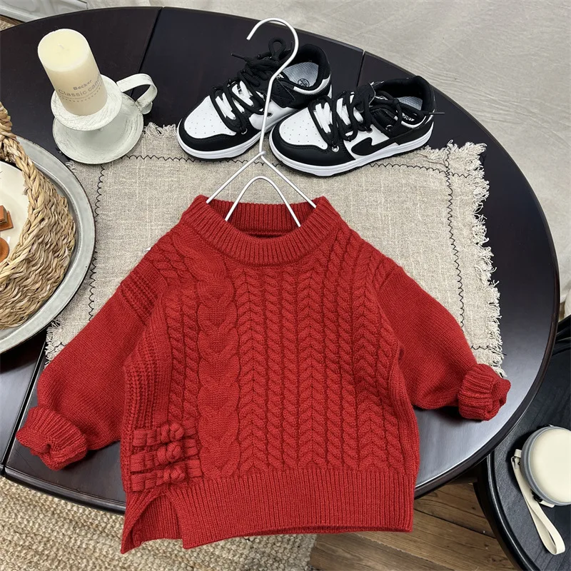 

Children's Red Knitted Sweater Boys' Spring Autumn Winter Clothing, Base Coat, Children's Clothes, Baby Sweater, Thickened