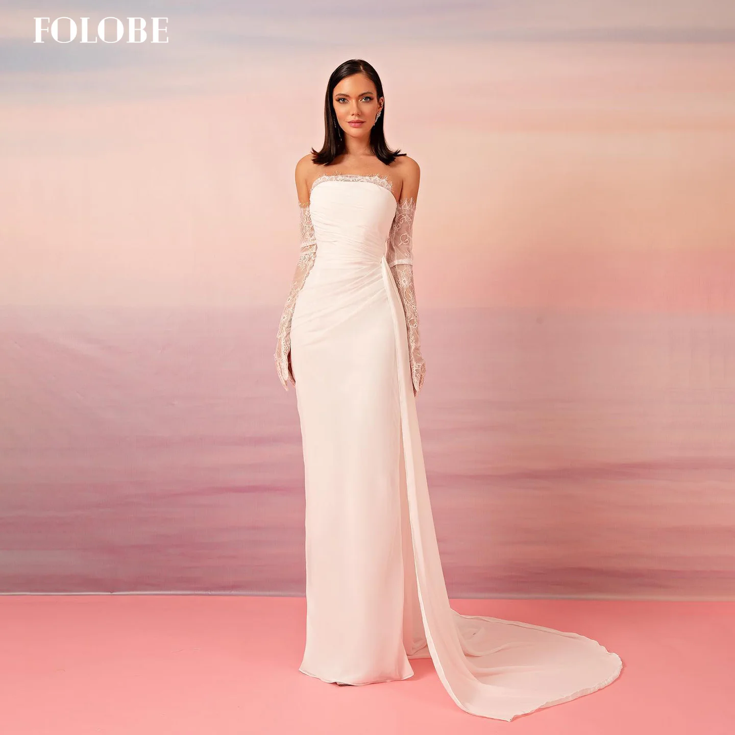 FOLOBE blanc élégant bretelles sirène dubaï robe de soirée avec surjupe gants robes de mariée robe de bal personnalisé