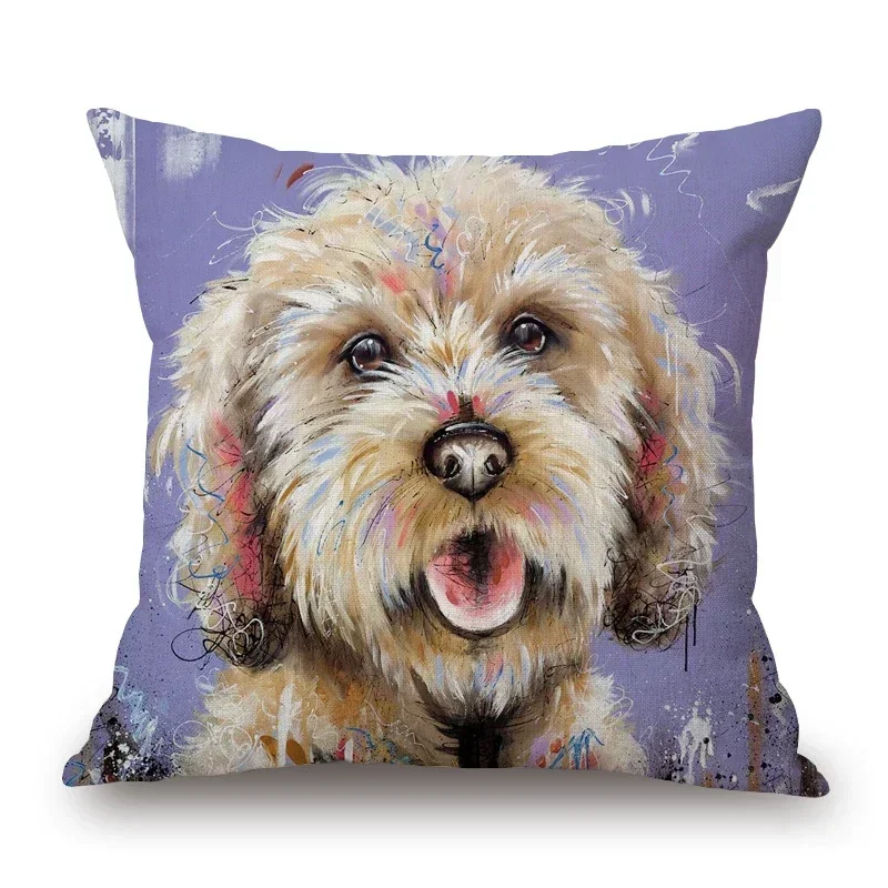 Labrador Bulldog Dachshund West Highland Terrier Dog Painting Cushion Covers Decorative Pillows For Sofa 45X45CM