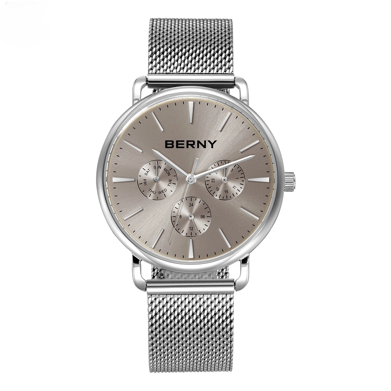 

BERNY Watch for Men Calendar Week 24H 38mm Dial Classic Elegant Ultrathin Quartz Watches Stainless steel 6P29 5ATM Wristwatch