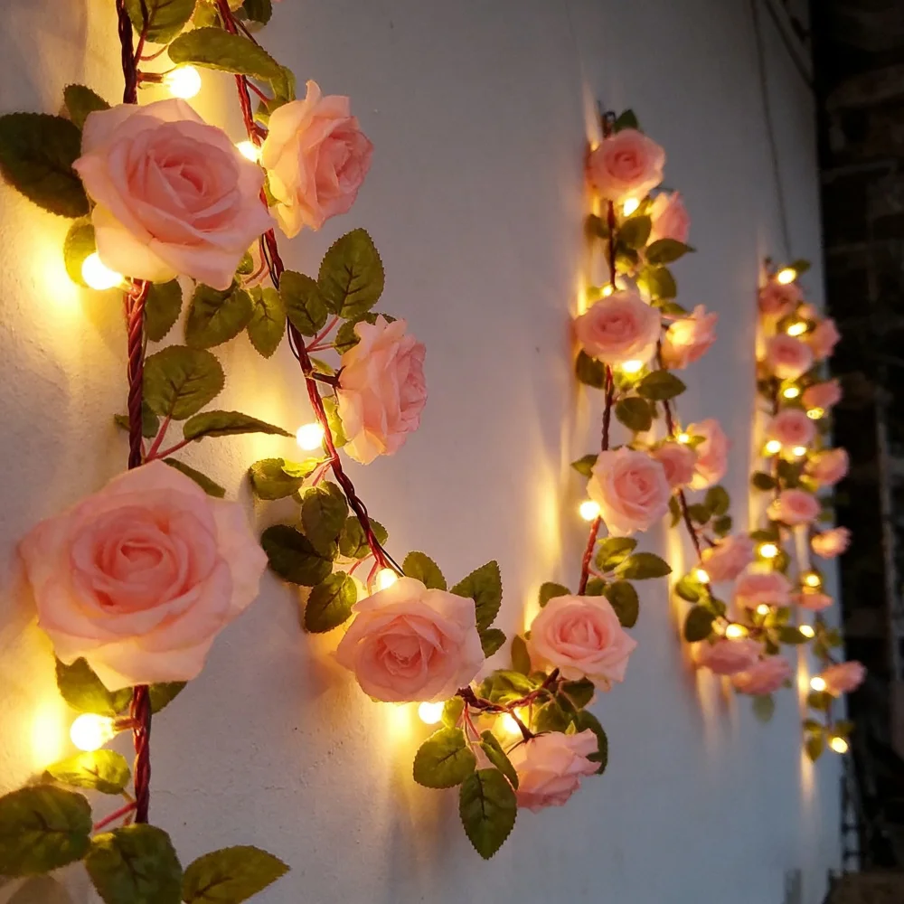 

LED Flower Green Leaf String Lights Wedding Garland Battery Christmas Fairy Light for Home Bedroom Wall Patio Garden Decoration
