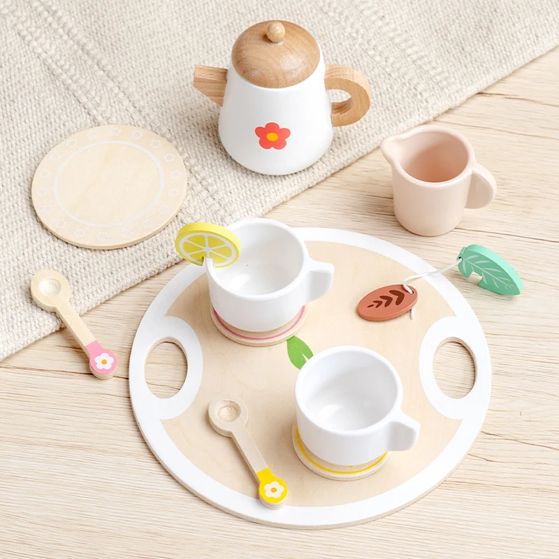 Mainan Makanan Penutup Kayu Simulasi Anak-anak Mainan Dapur Kue Kopi Teh Sore Mainan Bermain Pura-pura untuk Hadiah Ulang Tahun Natal Anak Laki-laki Perempuan