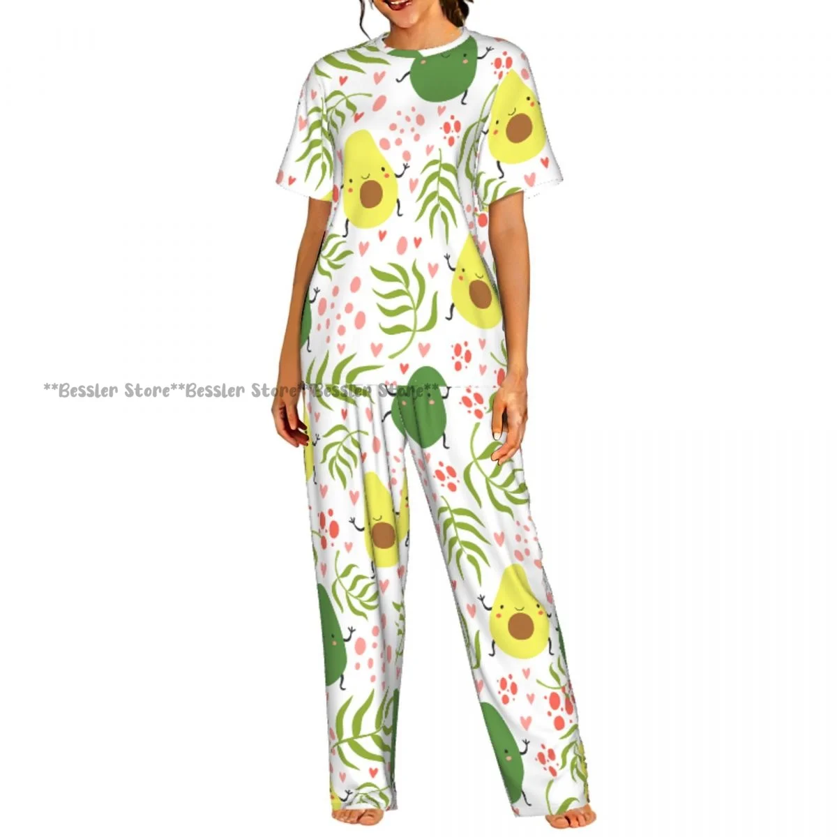 

Женский пижамный комплект с принтом авокадо и пальмовых веток, с коротким рукавом, 2 предмета, для дома и отдыха