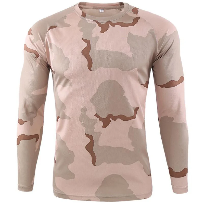 Men Camouflage T-shirt Summer Outdoor Quick Drying Breathable Hiking Fishing Camping T-Shirts Military Tactical Long Sleeve Tops