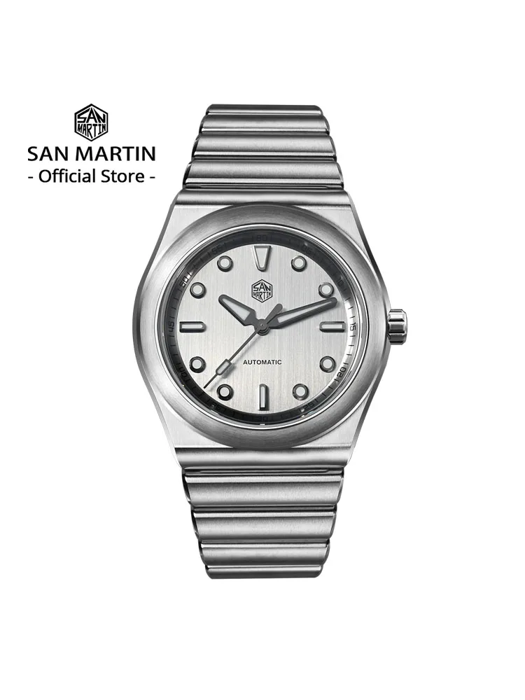 

San Martin 40mm Men Sports Watch SS Brushed Dial Integrated Bracelet Miyota 90S5 Original Design Automatic Mechanical SN0149