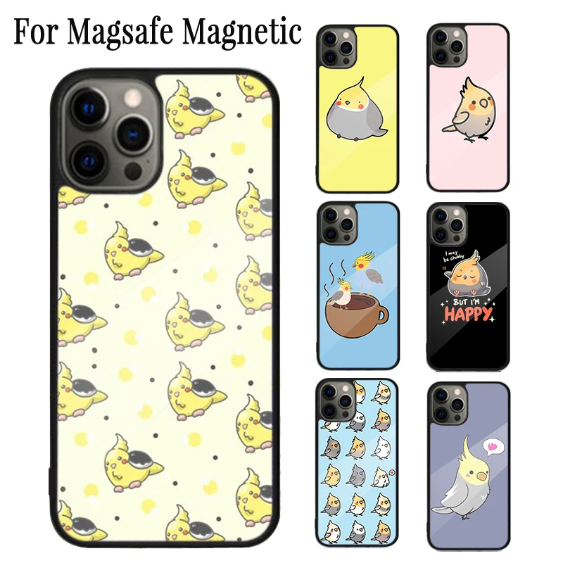 Cartoon Animal Chubby Cockatiel Magnetic Phone Case Coque For iPhone 16 15 14 Plus 13 12 11 Pro Max Magsafe Wireless Cover