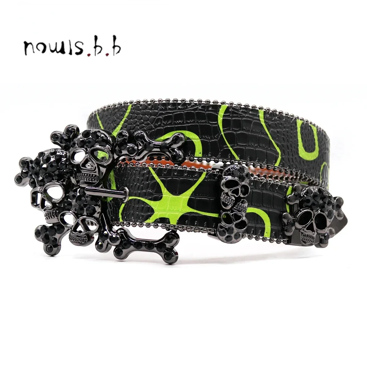 Western Rhinestone Belt Diamond Wide Buckle Studded Skull Y2K Belt For Women Men Cowboy Cowgirl Cinto De Strass Jeans