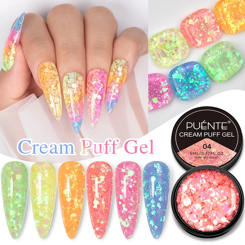 PUENTE Neon Glitter Sequins Gel Nail Polish 5ML Semi Permanent Varnish Hybrid Soak Off UV Nail Gel For Manicure Nail Art design