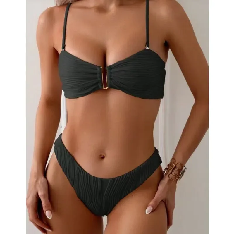 مثير الصلبة البيكينيات 2025 المايوه ملابس السباحة النسائية رفع الإناث ملابس سباحة حريمي الشاطئ لباس سباحة البرازيلي مجموعة البكيني بركة السباح