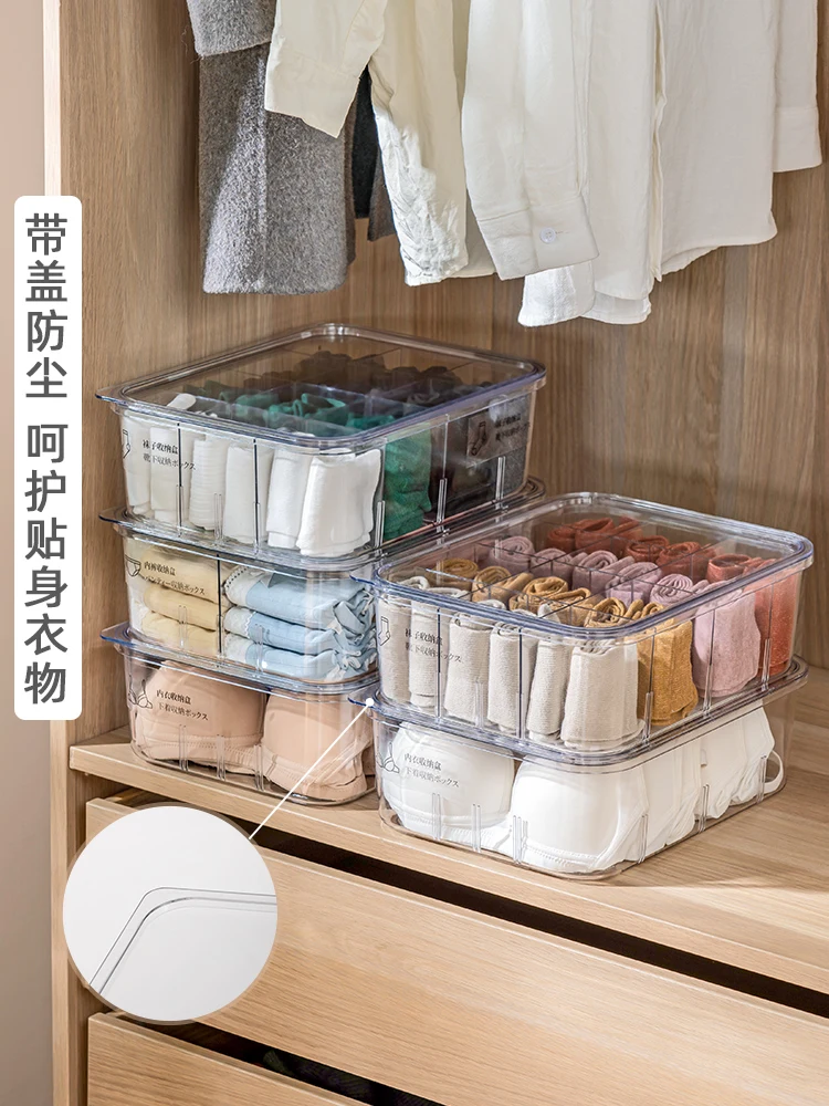 Transparent Dividers Drawer Organizers Socks Plastic Japanese Tidiness Underwear Storage Closet Box with Lid Room Organization