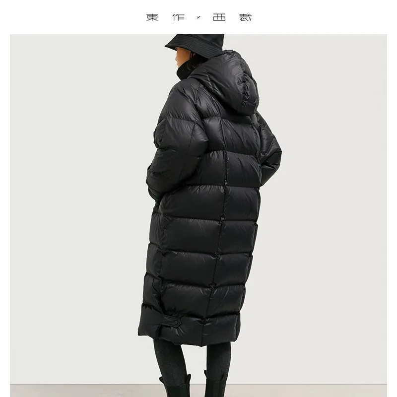 Füllstoff: Entendaunen ~ Lange Overknee-Daunenjacke im Paar-Stil, schwarzer Petite-Mantel, neues Wintermodell