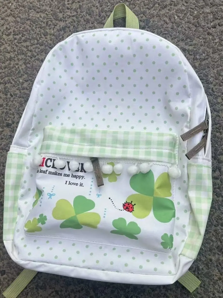 

Kawaii een Four Le Clover Polka Dot Small Fluffy Ball Large Capaci Student Bapa Japanese Sle Fre Summer Bag