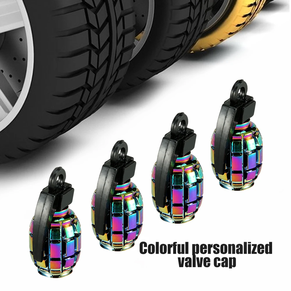 4Pcs Aluminum Car Tire Valve Cap Grenade Alloy Tyre Valve Stem Cover Air Dust Cap Tire Valve Truck Bike Wheel Rim Valve Stem Cap