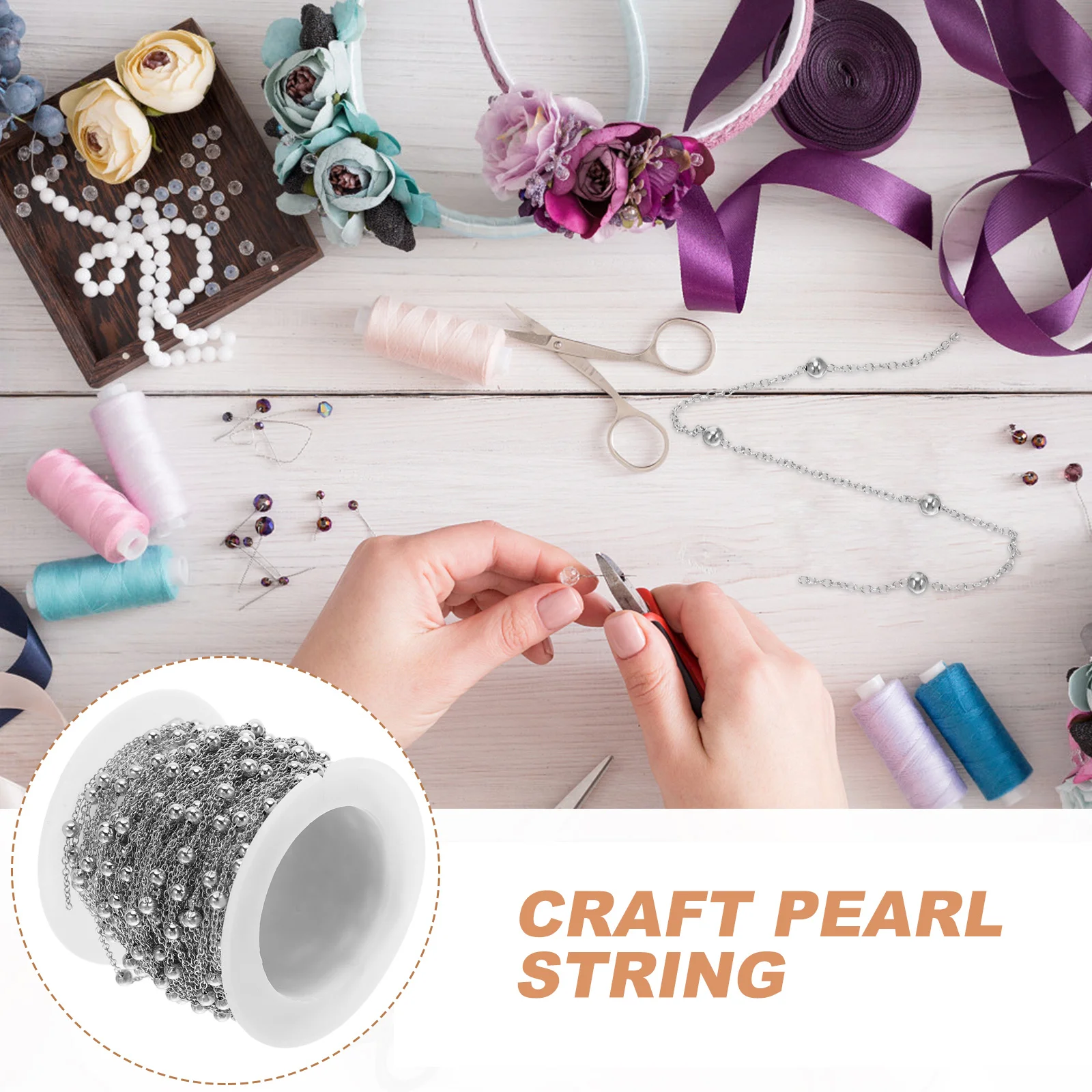 1 Roll Stainless Steel Bead Chain Round Design Jewelry Chain Roll for DIY Necklace Bracelet Making Accessories