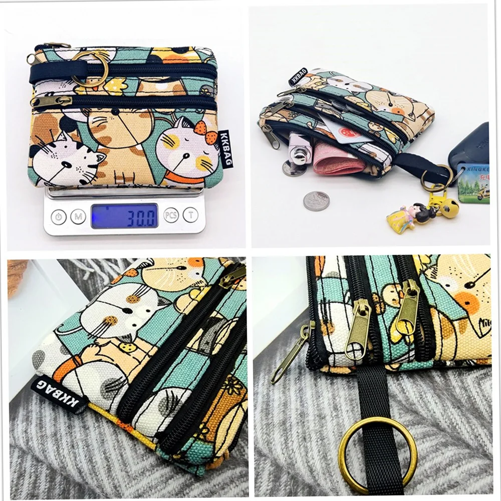 Damen-Geldbörse aus Segeltuch mit Cartoon-Motiv, Schlüsselanhänger, kleiner Karten-Organizer, Schlüsseltasche, Damen-Geldbeutel, Münzgeldbörse für Kinder, Mädchen und Jungen – Detail 3