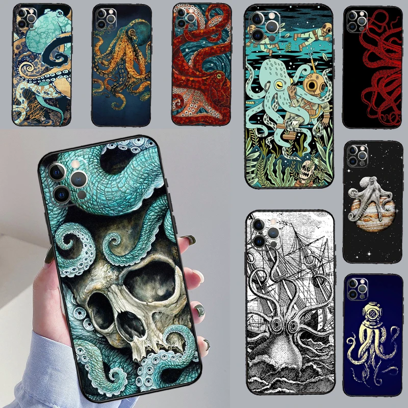 Marine Life Ocean Octopus Case For iPhone 16 13 11 12 14 15 Pro Max mini XR X XS MAX Plus Cover Cases