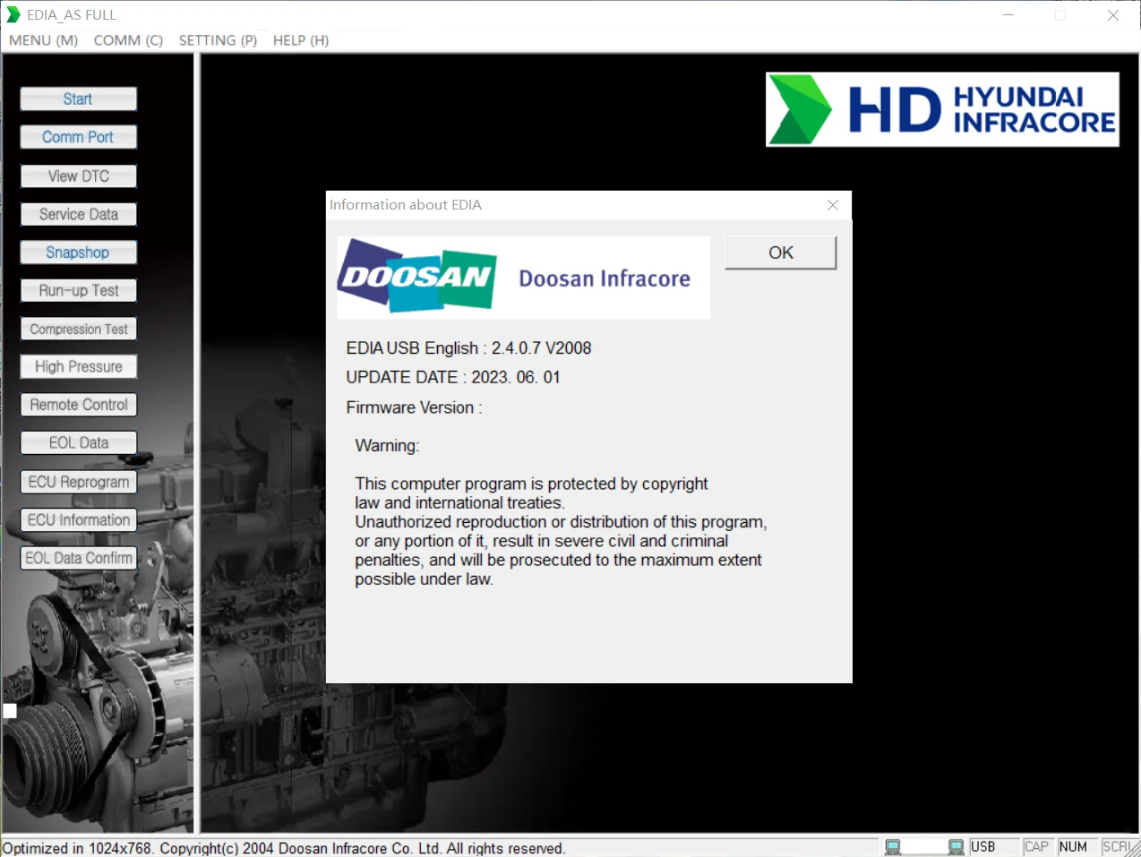 

Doosan E-Doctor Engine Diagnostic 2.4.0.7 (EDIA) 2023 Construction+Industry+AS FULL Software Package+keygen