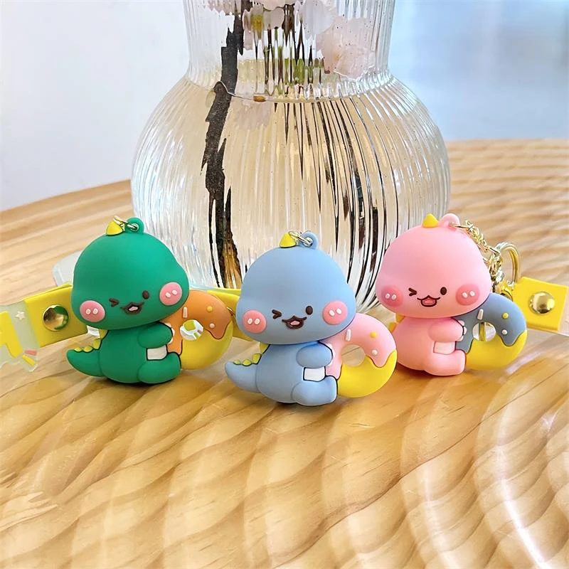 

Cute Happy Donut Dinosaur Keychain PVC Keyring Bag Pendant Charm Cartoon Dessert Dinosaur Doll Car Keychain Accessories Toy Gift