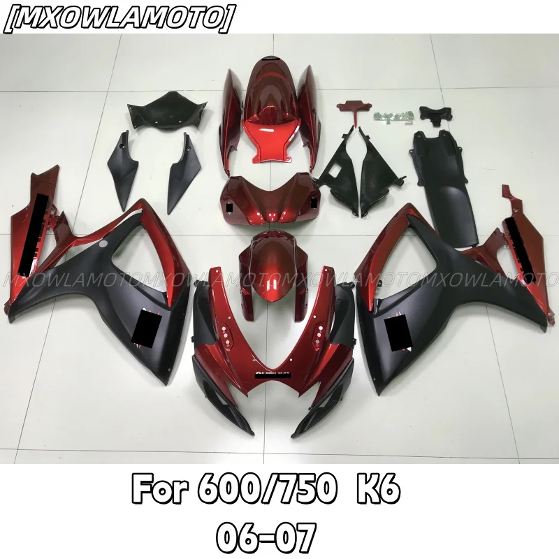 Motorcycle Abs Accessories for  600 750  K6 Full Fairing Kit 2006-2007 Black and Red Classic Print Cowling Bodywork