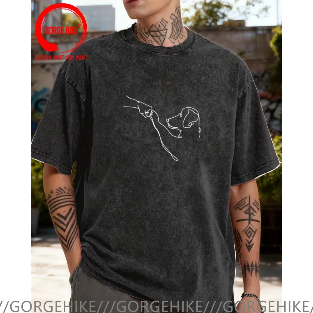 Vintage Washed Cotton T-Shirt Funny Designer Funny Dog First Print T Shirt Men Fashion Trendy Casual Clothing Stylish Tops Tees
