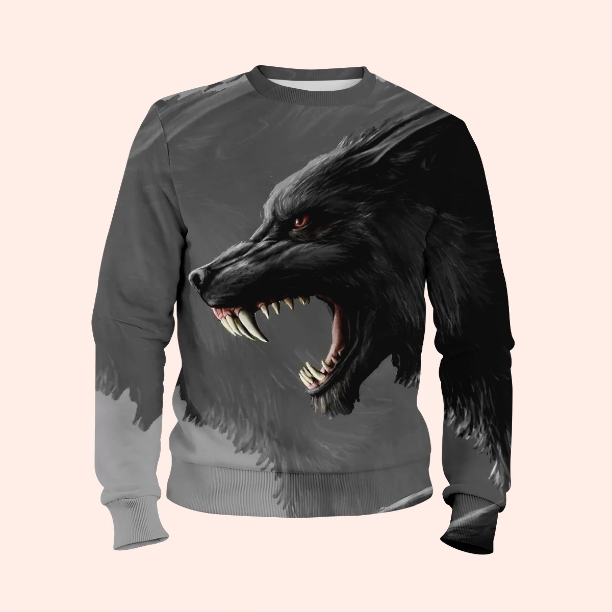 3d Men's Printed Ice Fire Wolf Round Neck Casual Hoodie Horror Series Fierce Wolf Street Cool And Attractive Fashion Hoodie 2025