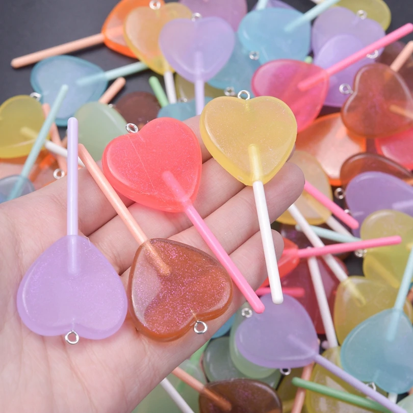 30/50/100pcs New Heart Lollipop Charms Colorful Resin Pendant For Jewelry Making Diy Earring Keychain Handmade Craft Accessories