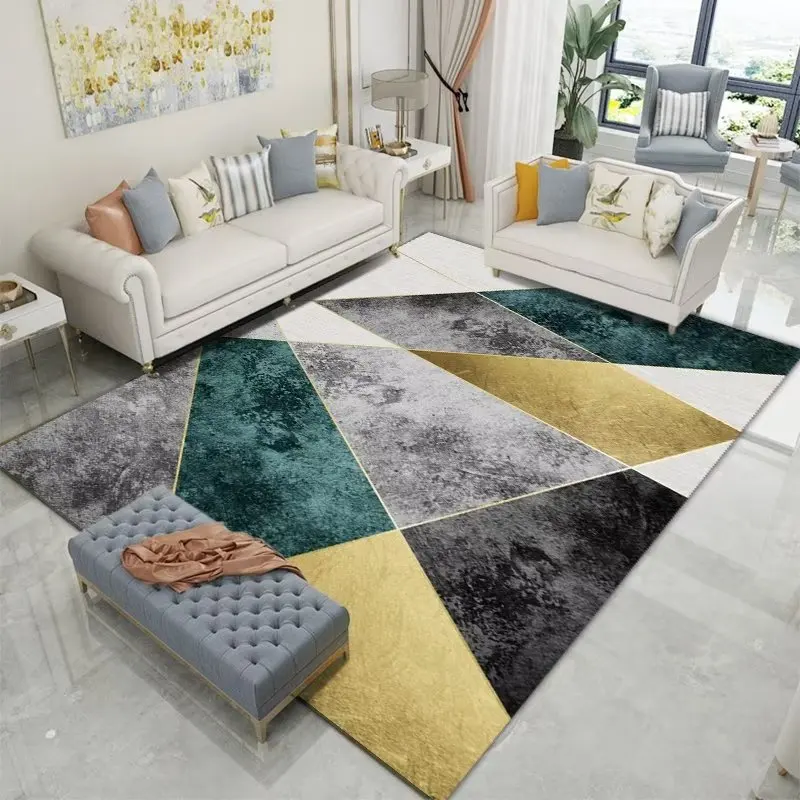 Modern Style Geometric Carpet Living Room Decor Green Carpets Sofa Tea Table Side Foot Mat Bedroom Bedside Rug Non-slip Washable