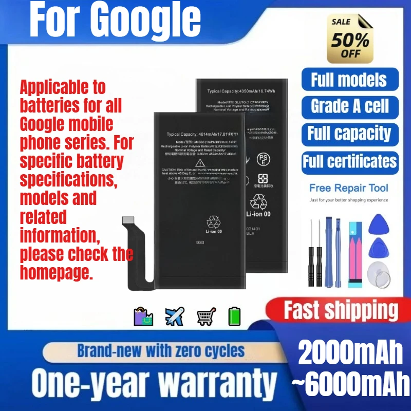 Battery for Google Pixel XL(5.5)/Nexus M1/2/2XL/2XL Right/3/3A/3XL/4/4A/5/5A/6/6A/7/7A/8/8A/9/9 Pro XL/9 Pro Fold/U11 Plus/Eyes