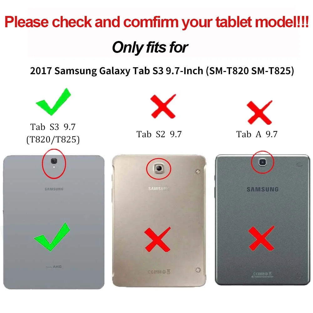 Case for Samsung Galaxy Tab S3 9.7 (SM-T820/T825) Tablet, Tri-fold Folio Flip Durable Leather Cover Portable Protective Sleeve